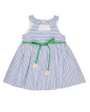 Sleeveless Striped Seersucker Dress, Blue, Size 2-6X