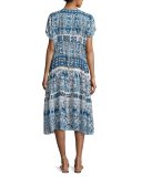Power Scarf Tile-Print Long Dress 