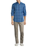 Manhattan Plaid Long-Sleeve Sport Shirt, Vibrant Blue