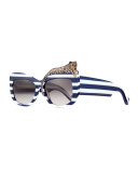 Rose et la Mer Stripe Sunglasses, Blue/White