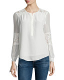 Sarah Silk Lace-Panel Top, Chalk