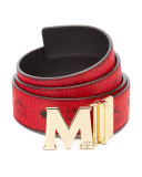 Claus Golden Reversible Visetos/Saffiano Belt, Ruby Red