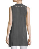 Sleeveless Button-Front Diamond-Eyelet Tunic