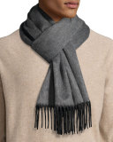 Reversible Cashmere Scarf w/Fringe, Charcoal