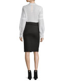 Maddy Asymmetric Button-Front Pencil Skirt, Black