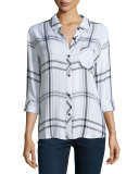 Hunter Plaid Long-Sleeve Shirt, White/Jet