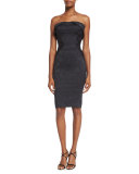 Strapless Fold-Over Jacquard Cocktail Dress, Black