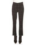 Printed Cady Straight-Leg Cropped Pants, Black