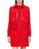 Tiger-Print Embellished Blouson Jacket, Red