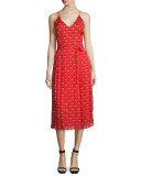 Sleeveless Heart-Print Midi Dress, Red