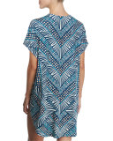 Peacock-Print Short Caftan Coverup