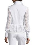 Eyelet-Trim Peplum Blouse, White