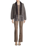 Open Cashmere Cardigan w/ Mink Collar, Fawn Melange