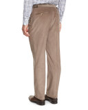 Corduroy Flat-Front Trousers, Tan