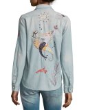 Foxy Boxy Buried Treasure Embroidered Shirt, Indigo 