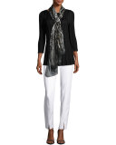 Checkered Bateau-Neck 3/4-Sleeve Top, Black