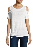 Kendall Cold-Shoulder Tie-Hem Tee, White