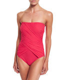 Lattice-Gathered Bandeau One-Piece Swimsuit, Rose