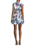 Sleeveless Ruffled Drawstring-Bow Dress, White/Multi