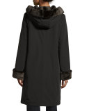 Hooded Faux-Fur-Trim Jacket, Black/Brown