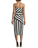 Striped Strapless Cutout Dress, Black/White