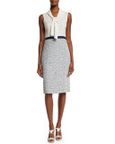 Sleeveless Tie-Neck Combo Sheath Dress, Marine Blue
