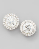 18K White Gold Diamond Stud Earrings with Pave Diamond Halo, 1.48ct G-H/SI1