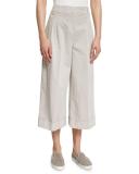 Pleated Wide-Leg Culottes, Stone 