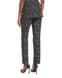 Caroline Jacquard Straight-Leg Pants, Black/Ivory