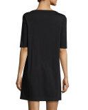 Half-Sleeve Bateau-Neck Jersey Shift Dress, Black
