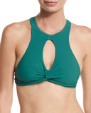 Twisted High-Neck Swim Top, Lagoon