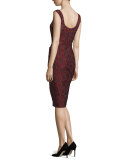 Sleeveless Embellished Sheath Dress W/Belt, Marsala