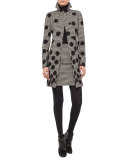 Dotted Houndstooth A-Line Coat, Black/Cream