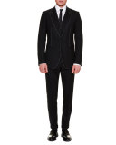 Contrast-Stitch Three-Piece Suit, Black