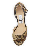 Pearl Moire Ankle-Wrap 120mm Sandal, Gold/Black