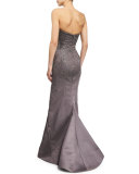 Strapless Embellished Gown, Heather Gray