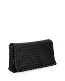 Small Intrecciato Flap Clutch Bag w/Strap, Black