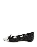 Shana Woven Cap-Toe Ballerina Flat, Black/Chalk