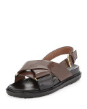 Leather Crisscross Slingback Sandal, Chocolate/Coal
