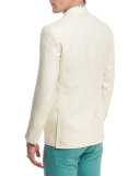 Textured Peak-Lapel Two-Button Blazer, Crème