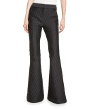 Dixie Circle-Jacquard Flared Pants, Black