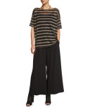 Short-Sleeve Painterly Striped Linen Top