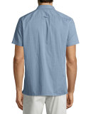 Micro-Check Print Short-Sleeve Shirt, Lucent Blue/Night Shadow