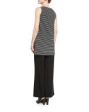 Sleeveless Scoop-Neck Striped Tunic, Black Multi