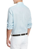 Linen Woven Sport Shirt, Aqua