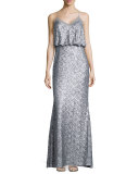 Sequined Sleeveless Blouson Gown