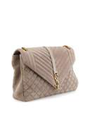 Monogram Large Mixed-Matelassé Suede Envelope Satchel Bag, Light Gray