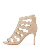 Donata Crystal Suede 90mm Sandal, Soft Beige