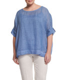 Bernini Short-Sleeve Ramie Shirt, Plus Size 