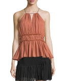 Lotus Halter-Neck Peplum Top, Bronzer